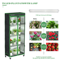 Indoor Greenhouse with Grow Light, 35.8" W x 17.8" D x 71.8" H, 5-Tier Plant Shelf with 3-Color T8 Growth Lights, Plant Stand with Smart Timing Plug and thermohygrometer