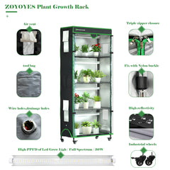 Indoor Greenhouse with Grow Light, 35.8" W x 17.8" D x 71.8" H, 5-Tier Plant Shelf with 3-Color T8 Growth Lights, Plant Stand with Smart Timing Plug and thermohygrometer