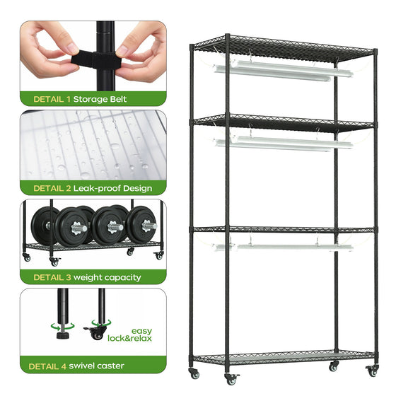 Plant Stand with Grow Lights, 4 - Tier Plant Shelf, 6 Sets 3 - Color LED Grow Light with Timer, Wide Plant Rack for Indoor Gardening, Seed Starting, Herbs & Flowers, 36" W x 14" D x 63" H - ZYSUOR Reptile Systems