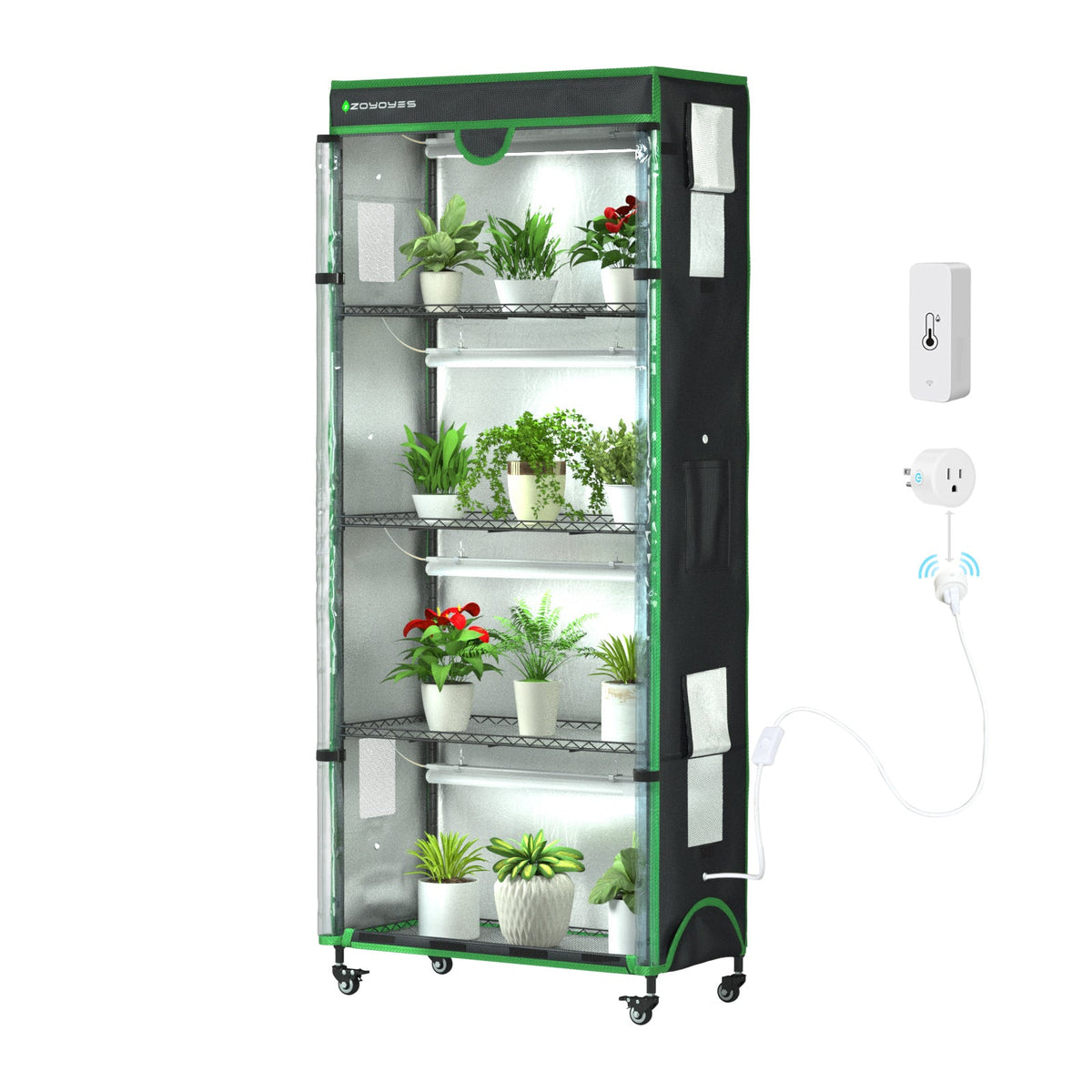 Indoor Greenhouse with Grow Light, 35.8" W x 17.8" D x 71.8" H, 5 - Tier Plant Shelf with 3 - Color T8 Growth Lights, Plant Stand with Smart Timing Plug and thermohygrometer - ZYSUOR Reptile Systems