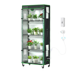 Indoor Greenhouse with Grow Light, 35.8" W x 17.8" D x 71.8" H, 5 - Tier Plant Shelf with 3 - Color T8 Growth Lights, Plant Stand with Smart Timing Plug and thermohygrometer - ZYSUOR Reptile Systems