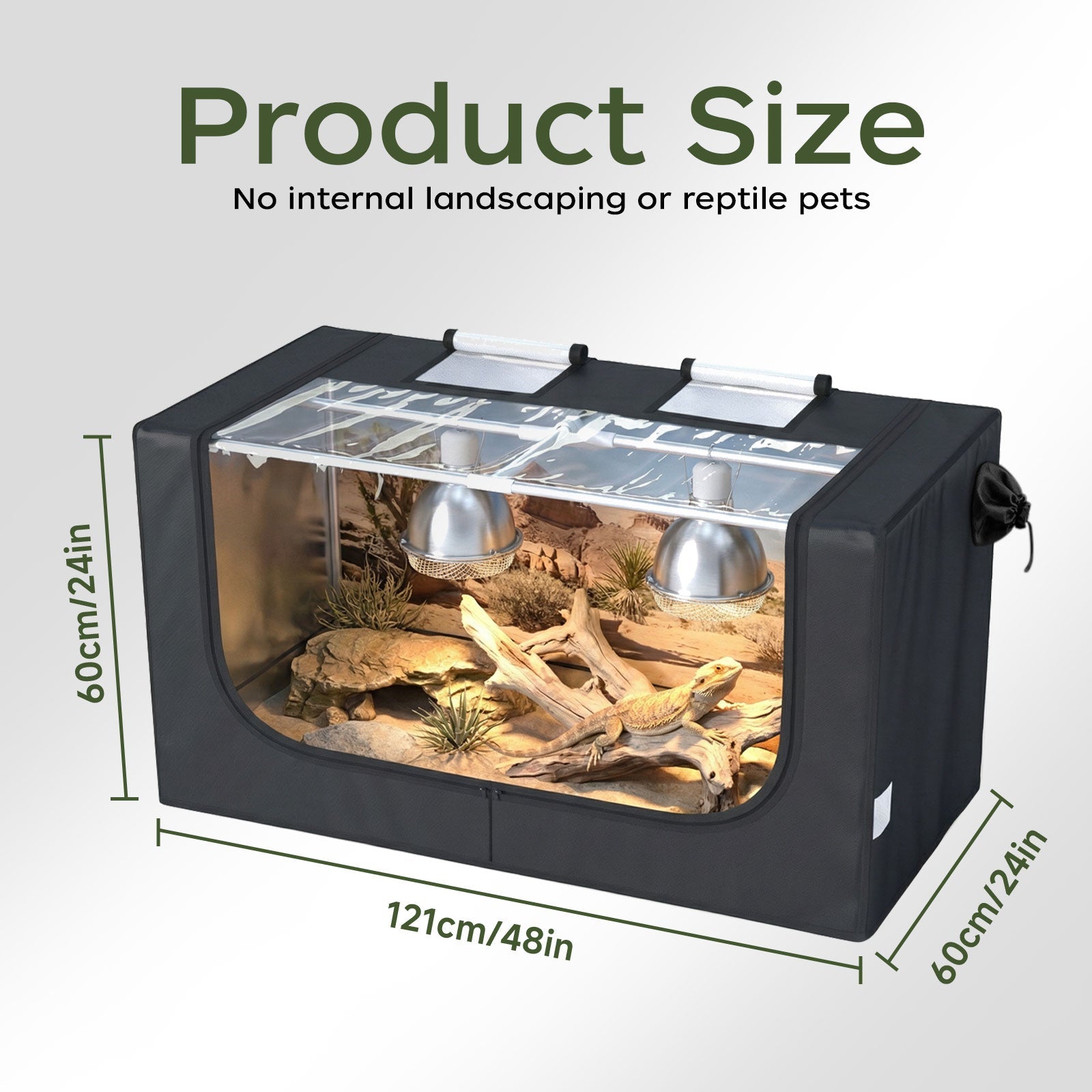 Large Reptile Enclosure Tent, 4 x 2 x 2 ft (48 x 24 x 24 Inch) Habitat with Insulated Cover & Stainless Steel Frame, Dual 4" Accessory Ports for Bearded Dragon, Lizards, Geckos & Chameleons - ZYSUOR Reptile Systems