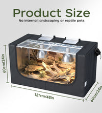 Large Reptile Enclosure Tent, 4 x 2 x 2 ft (48 x 24 x 24 Inch) Habitat with Insulated Cover & Stainless Steel Frame, Dual 4" Accessory Ports for Bearded Dragon, Lizards, Geckos & Chameleons - ZYSUOR Reptile Systems
