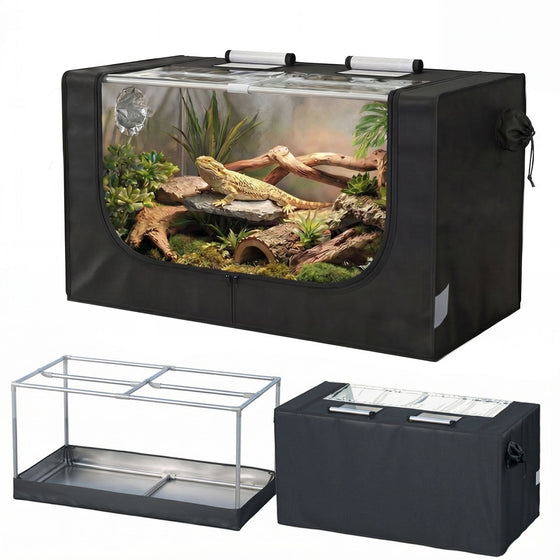 Large Reptile Enclosure Tent, 4 x 2 x 2 ft (48 x 24 x 24 Inch) Habitat with Insulated Cover & Stainless Steel Frame, Dual 4" Accessory Ports for Bearded Dragon, Lizards, Geckos & Chameleons - ZYSUOR Reptile Systems