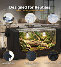 Large Reptile Enclosure Tent, 4 x 2 x 2 ft (48 x 24 x 24 Inch) Habitat with Insulated Cover & Stainless Steel Frame, Dual 4" Accessory Ports for Bearded Dragon, Lizards, Geckos & Chameleons - ZYSUOR Reptile Systems