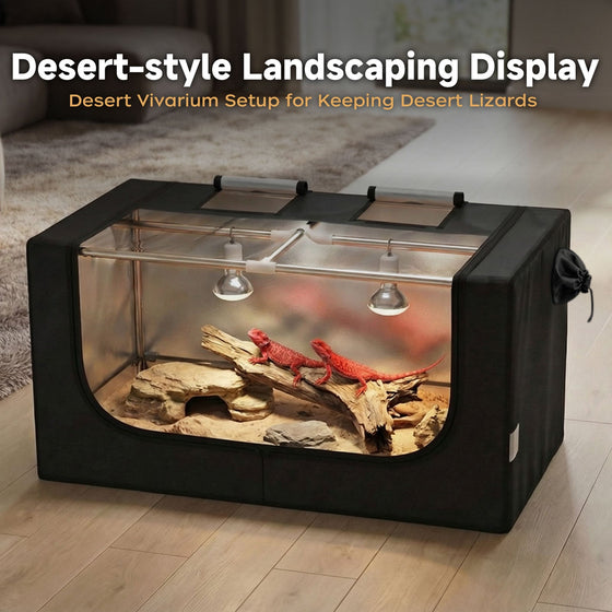 Large Reptile Enclosure Tent, 4 x 2 x 2 ft (48 x 24 x 24 Inch) Habitat with Insulated Cover & Stainless Steel Frame, Dual 4" Accessory Ports for Bearded Dragon, Lizards, Geckos & Chameleons - ZYSUOR Reptile Systems