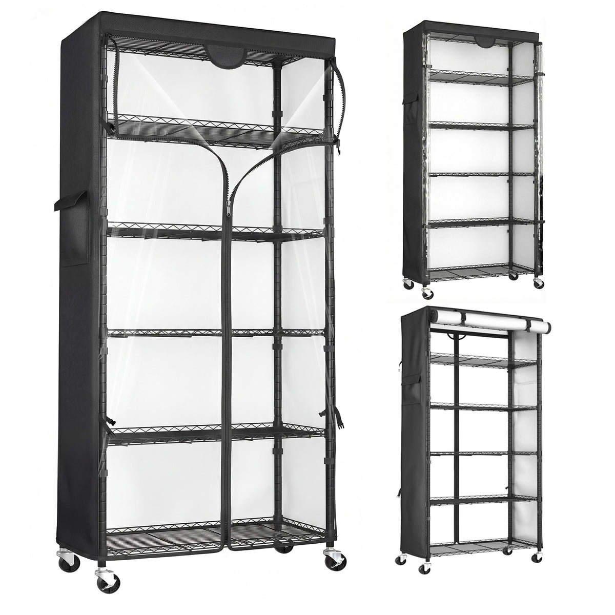 Wire Shelf Rack with 600D Oxford Cover, 30" W x 14" D x 72" H, 6-Tier Heavy Duty Wire Shelving on Wheels, with Waterproof & Dustproof Shelf Cover for Kitchen, Pantry & Laundry Room