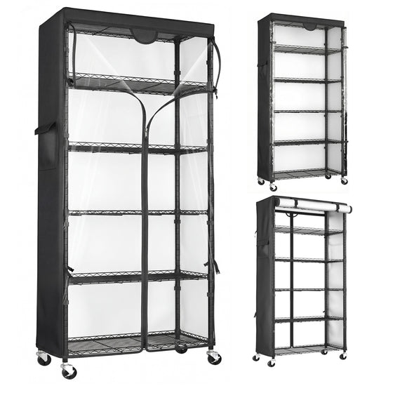 Wire Shelf Rack with 600D Oxford Cover, 30" W x 14" D x 72" H, 6-Tier Heavy Duty Wire Shelving on Wheels, with Waterproof & Dustproof Shelf Cover for Kitchen, Pantry & Laundry Room