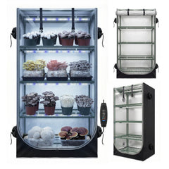 Mushroom Grow Tent with Mushroom - Optimized Grow Lights & Timer, 60" x 27.5" x 20" Indoor Growing Tent with Oxford Fabric Cover, “4" Vent Ports for Accessories - ZYSUOR Reptile Systems