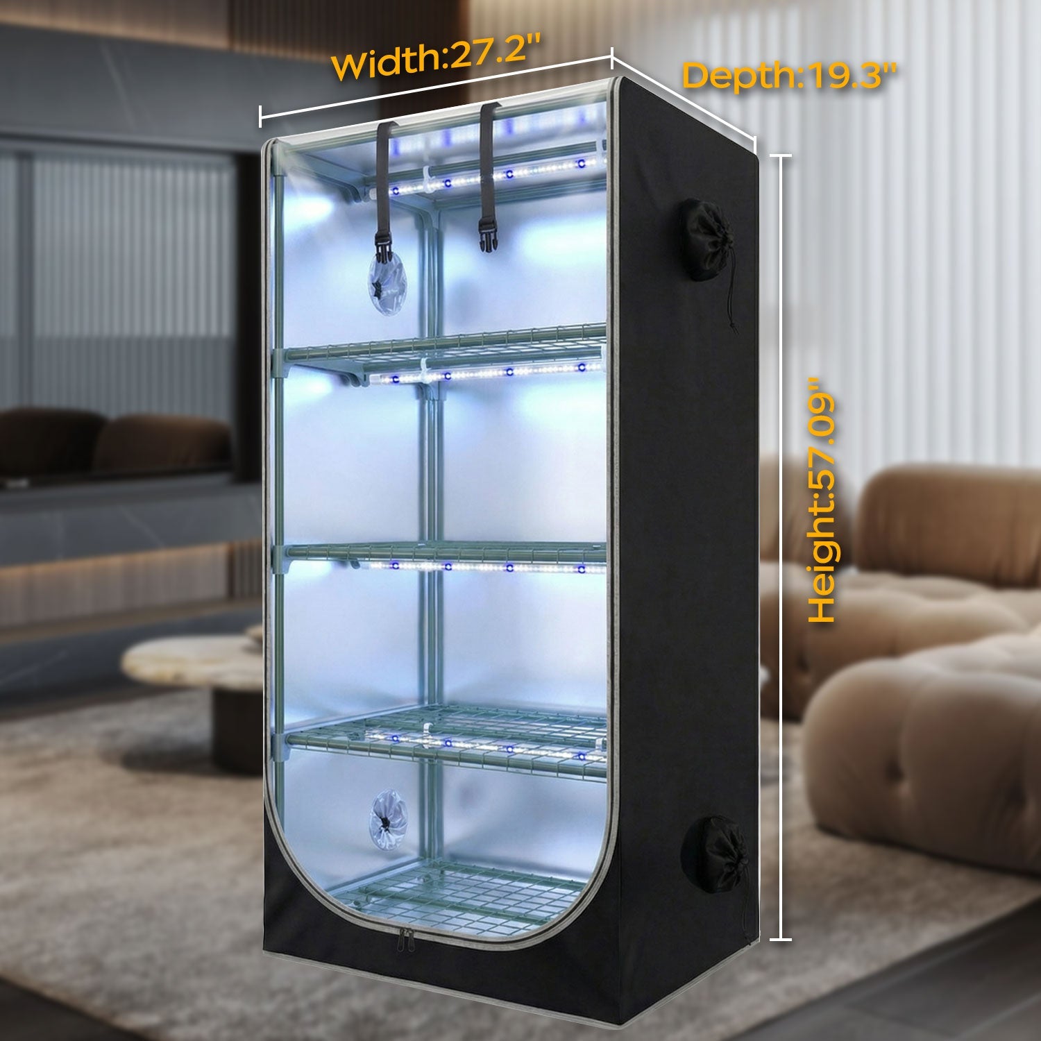 Mushroom Grow Tent with Mushroom - Optimized Grow Lights & Timer, 60" x 27.5" x 20" Indoor Growing Tent with Oxford Fabric Cover, “4" Vent Ports for Accessories - ZYSUOR Reptile Systems