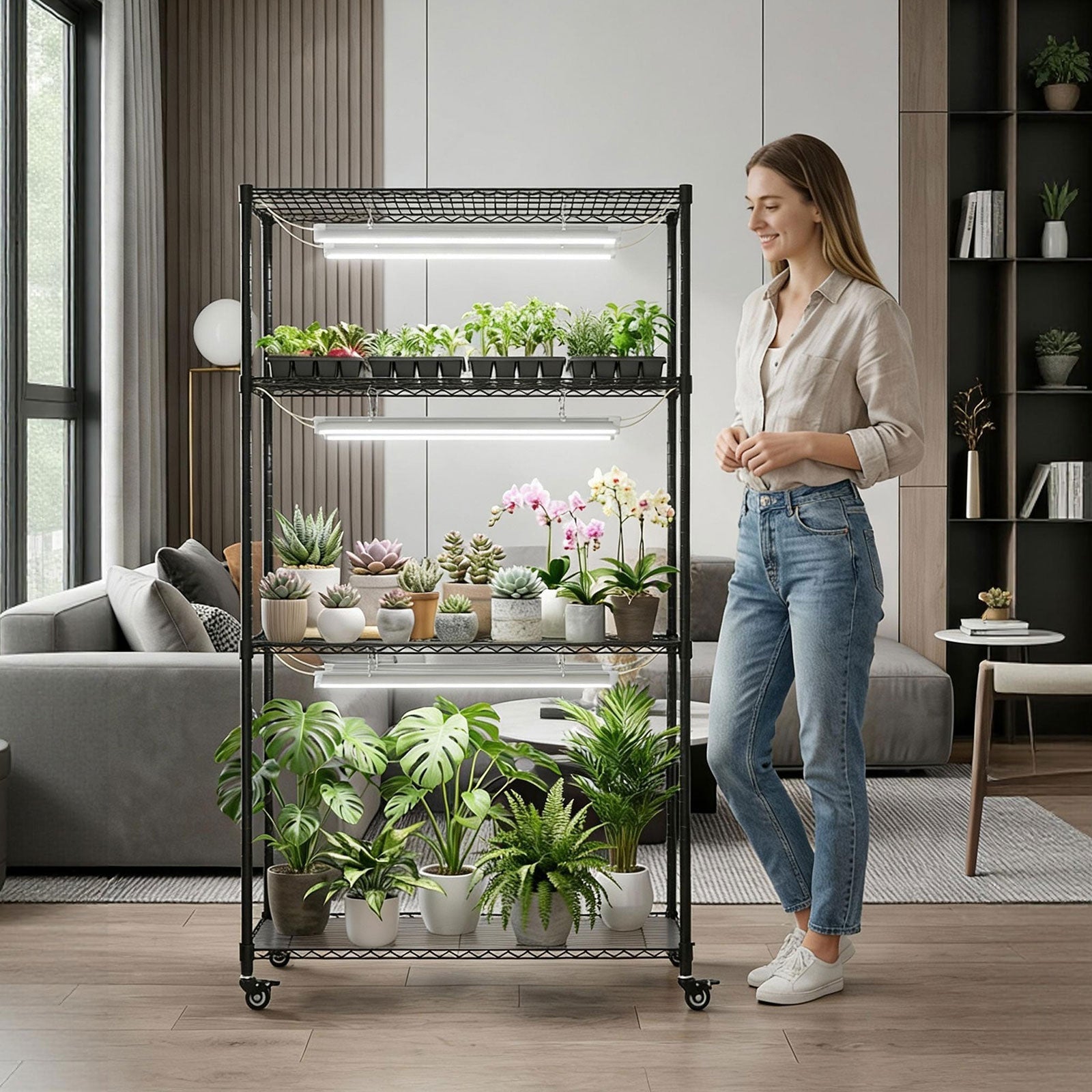 Plant Stand with Grow Lights, 4 - Tier Plant Shelf, 6 Sets 3 - Color LED Grow Light with Timer, Wide Plant Rack for Indoor Gardening, Seed Starting, Herbs & Flowers, 36" W x 14" D x 63" H - ZYSUOR Reptile Systems