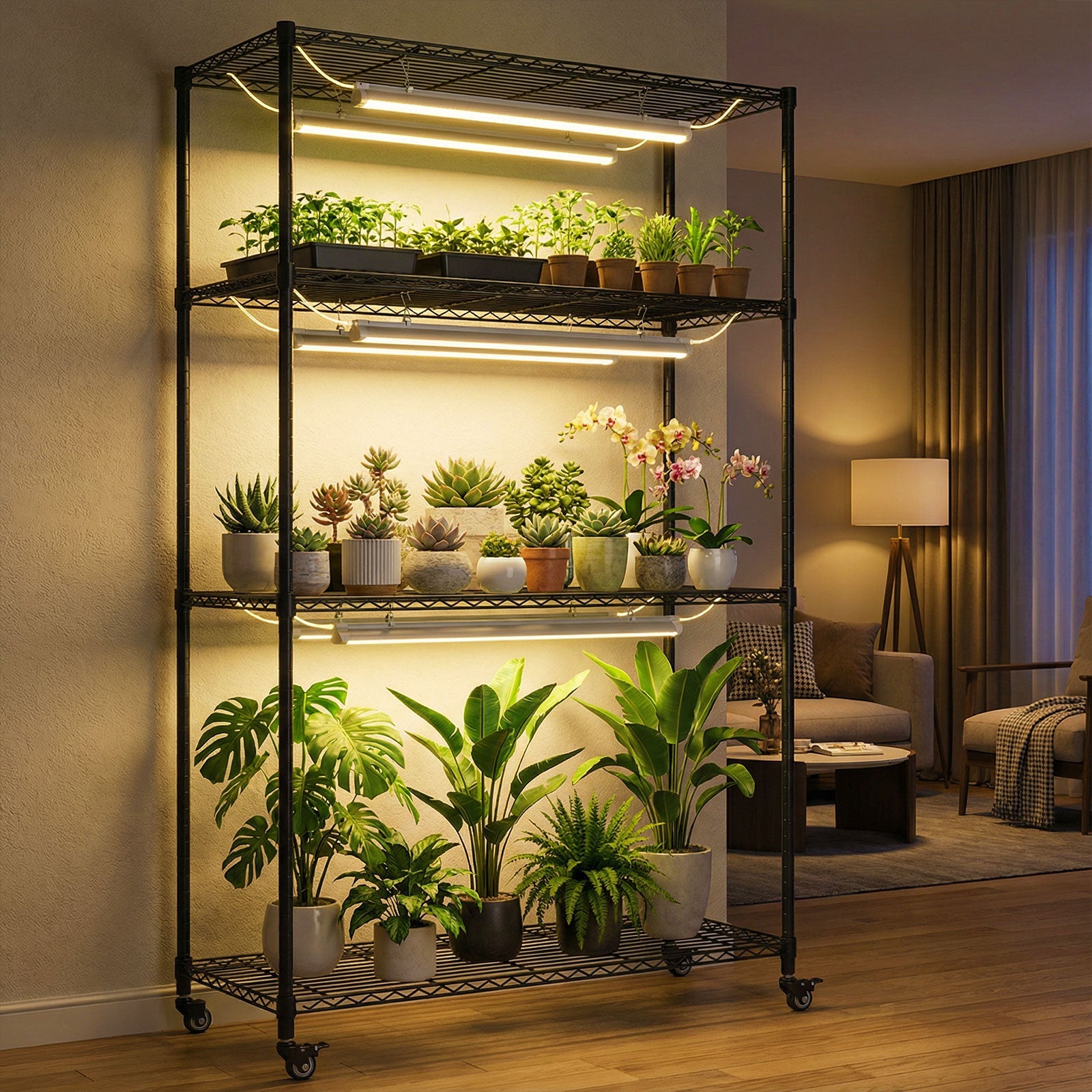 Plant Stand with Grow Lights, 4 - Tier Plant Shelf, 6 Sets 3 - Color LED Grow Light with Timer, Wide Plant Rack for Indoor Gardening, Seed Starting, Herbs & Flowers, 36" W x 14" D x 63" H - ZYSUOR Reptile Systems