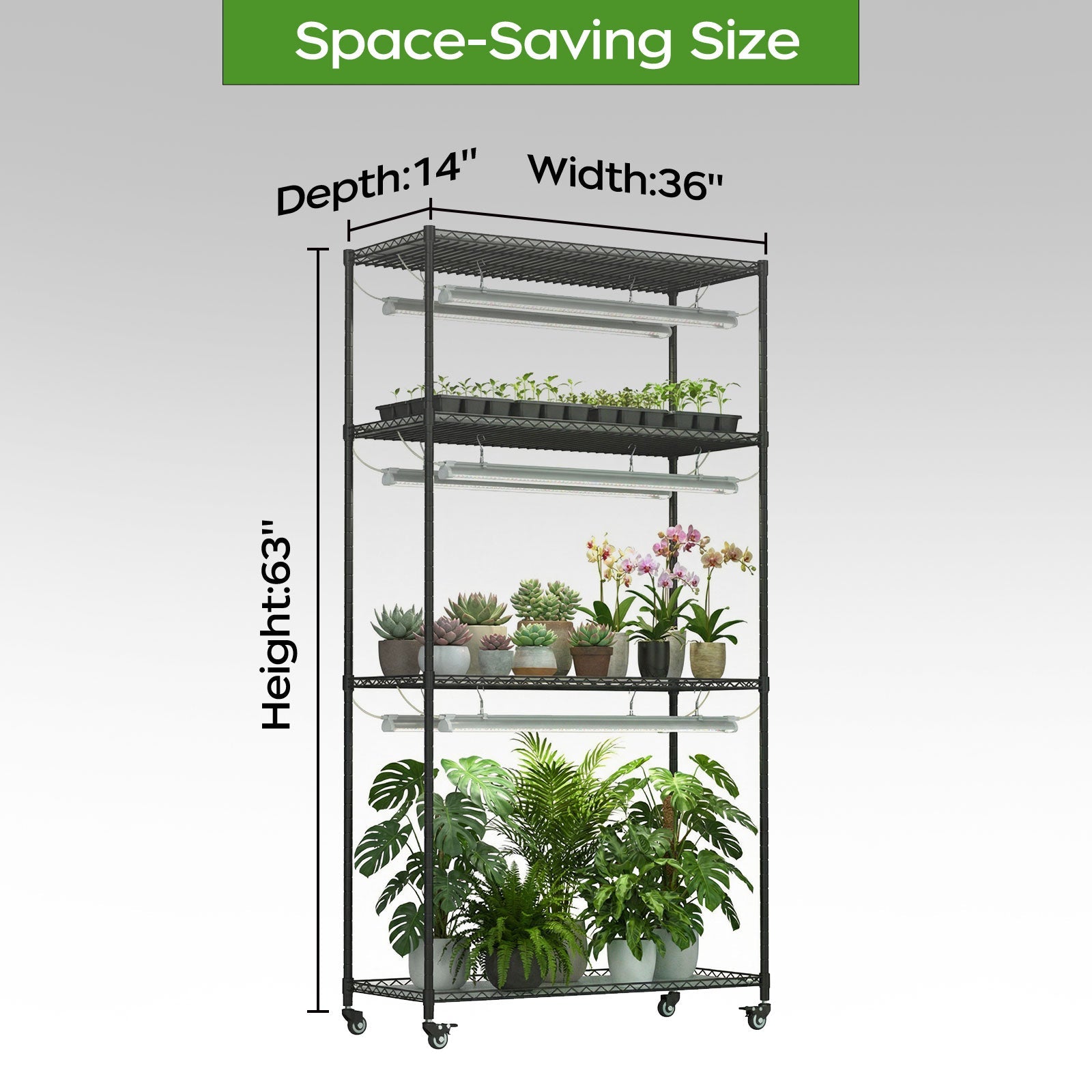 Plant Stand with Grow Lights, 4 - Tier Plant Shelf, 6 Sets 3 - Color LED Grow Light with Timer, Wide Plant Rack for Indoor Gardening, Seed Starting, Herbs & Flowers, 36" W x 14" D x 63" H - ZYSUOR Reptile Systems