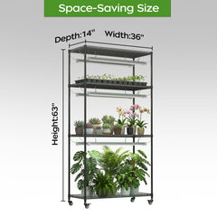 Plant Stand with Grow Lights, 4 - Tier Plant Shelf, 6 Sets 3 - Color LED Grow Light with Timer, Wide Plant Rack for Indoor Gardening, Seed Starting, Herbs & Flowers, 36" W x 14" D x 63" H - ZYSUOR Reptile Systems