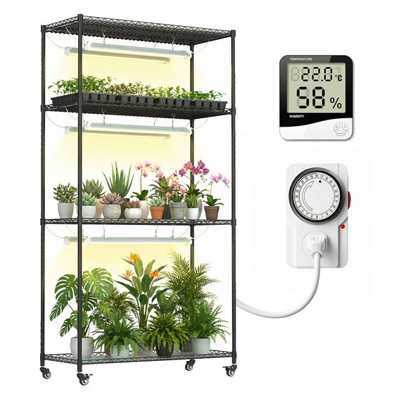 Plant Stand with Grow Lights, 4 - Tier Plant Shelf, 6 Sets 3 - Color LED Grow Light with Timer, Wide Plant Rack for Indoor Gardening, Seed Starting, Herbs & Flowers, 36" W x 14" D x 63" H - ZYSUOR Reptile Systems