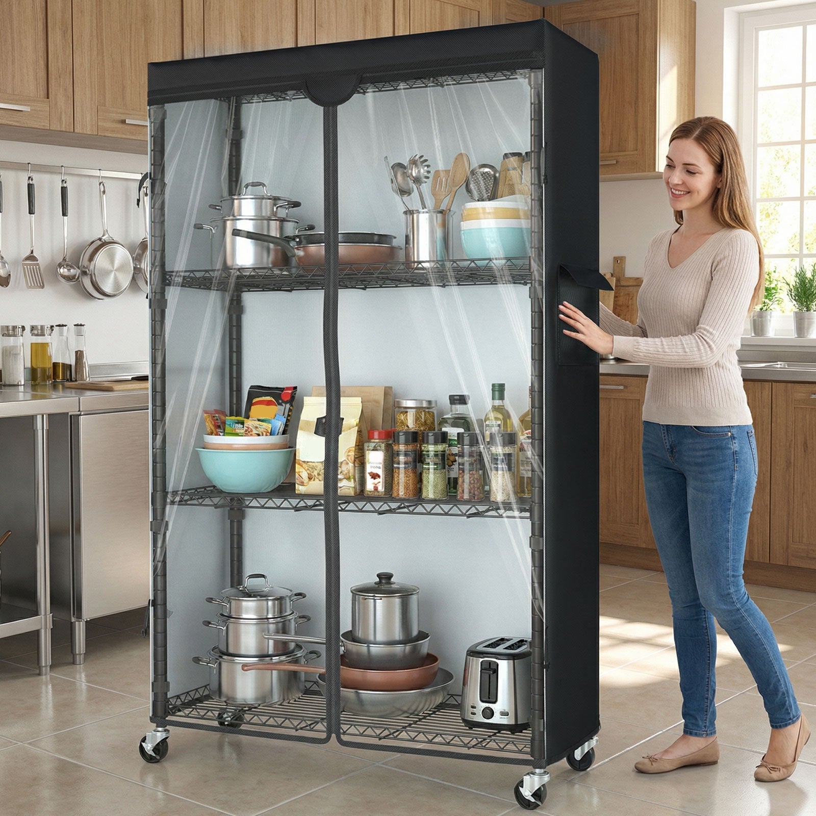 Wire Rack Shelving with Cover, 36" W x 14" D x 63" H, 4 - Tier Metal Storage Shelf, with Premium 600D Oxford Rack Cover for Closet, Bedroom & Dorm - ZYSUOR Reptile Systems