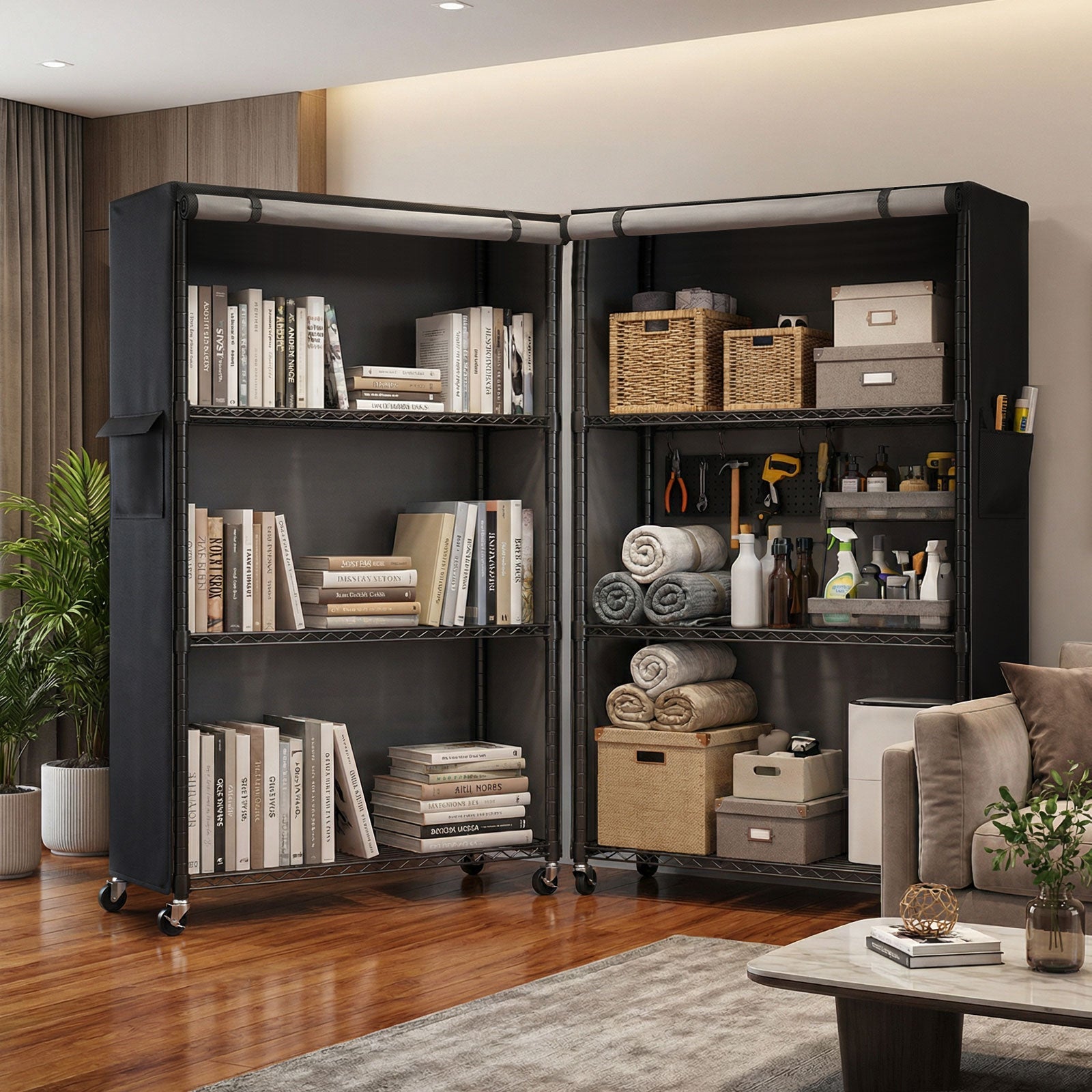 Wire Rack Shelving with Cover, 36" W x 14" D x 63" H, 4 - Tier Metal Storage Shelf, with Premium 600D Oxford Rack Cover for Closet, Bedroom & Dorm - ZYSUOR Reptile Systems