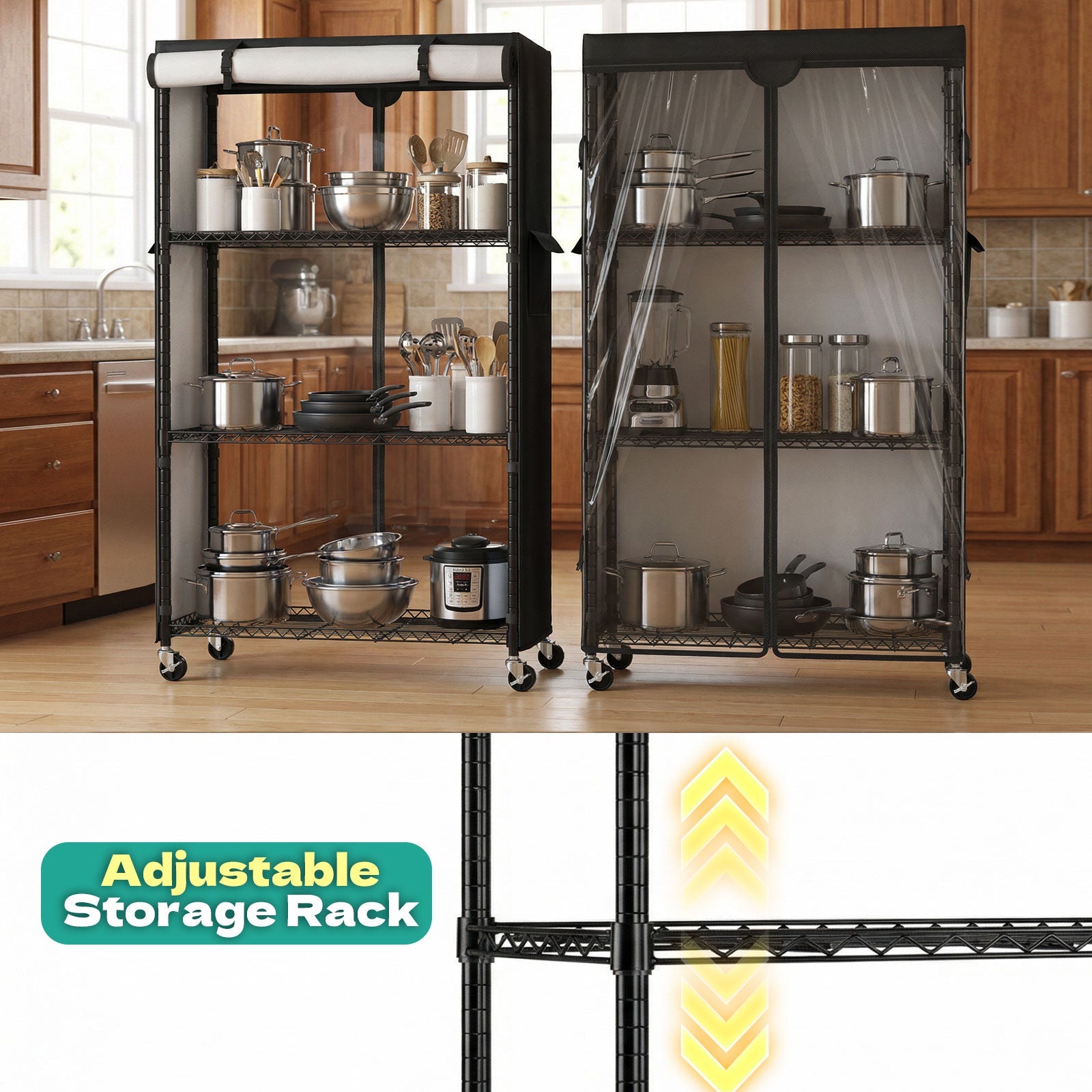 Wire Rack Shelving with Cover, 36" W x 14" D x 63" H, 4 - Tier Metal Storage Shelf, with Premium 600D Oxford Rack Cover for Closet, Bedroom & Dorm - ZYSUOR Reptile Systems