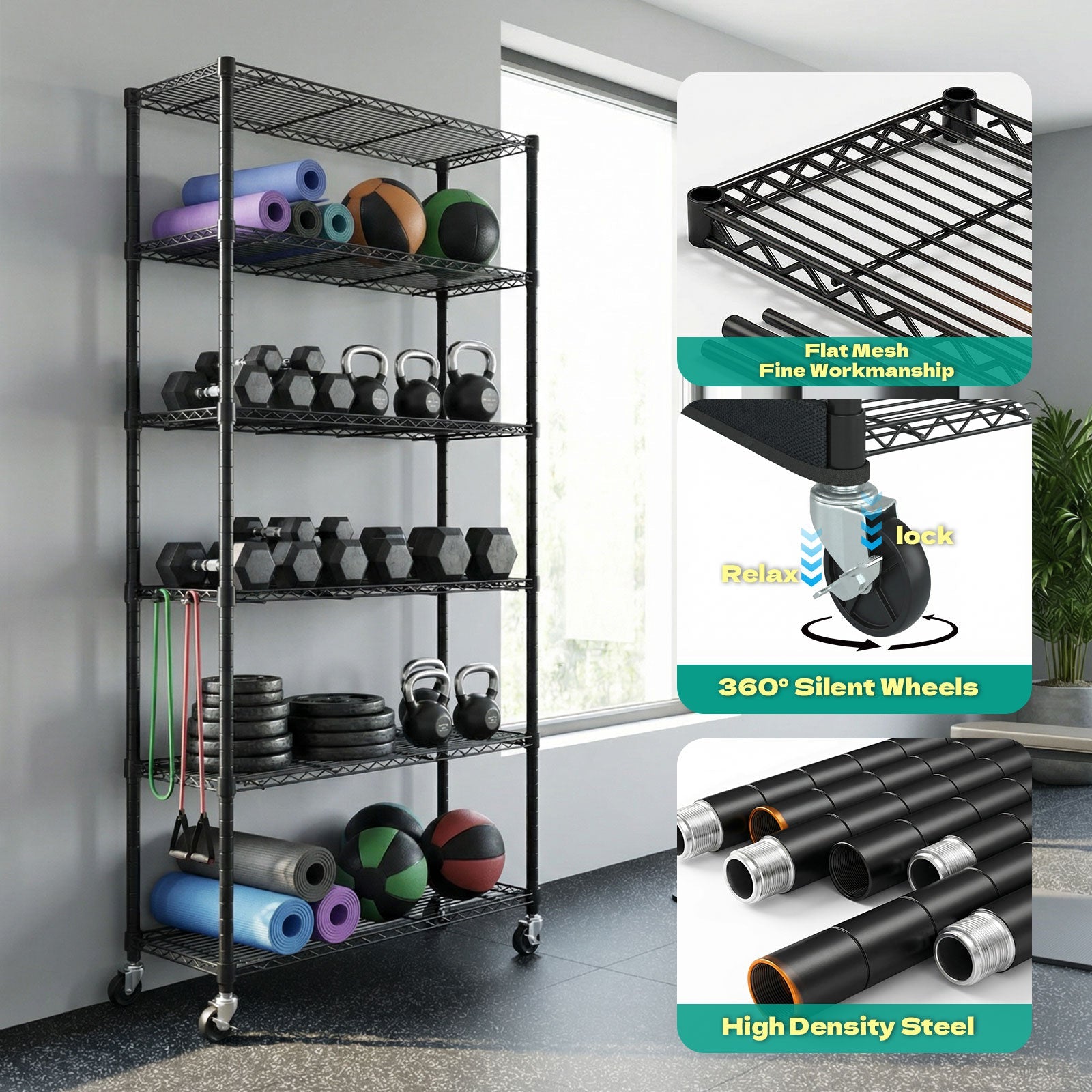 Wire Shelf Rack with 600D Oxford Cover, 30" W x 14" D x 72" H, 6 - Tier Heavy Duty Wire Shelving on Wheels, with Waterproof & Dustproof Shelf Cover for Kitchen, Pantry & Laundry Room - ZYSUOR Reptile Systems