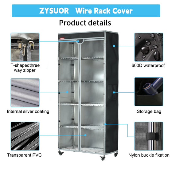 Wire Shelving Cover,36"Wx14"Dx54"H,Rack Dust Cover,Shelf Cover - ZYSUOR COVER